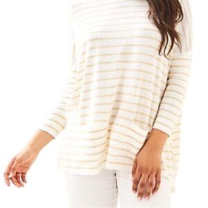 Lilly Pultizer Elba striped tan/white oversized sweater Pom Poms size small